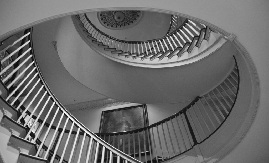 Stu Schneider-B&W B-Stairway at the Dupont Mansion